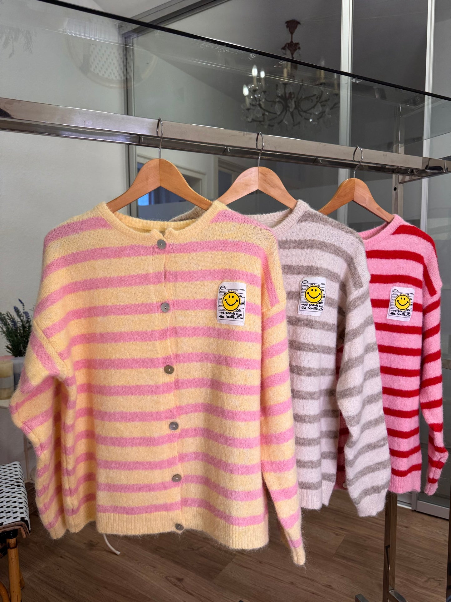 Strickjacke Rosa Gelb