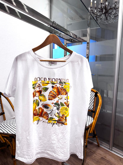 T-Shirt mit fröhlichem Frühstück-Motiv