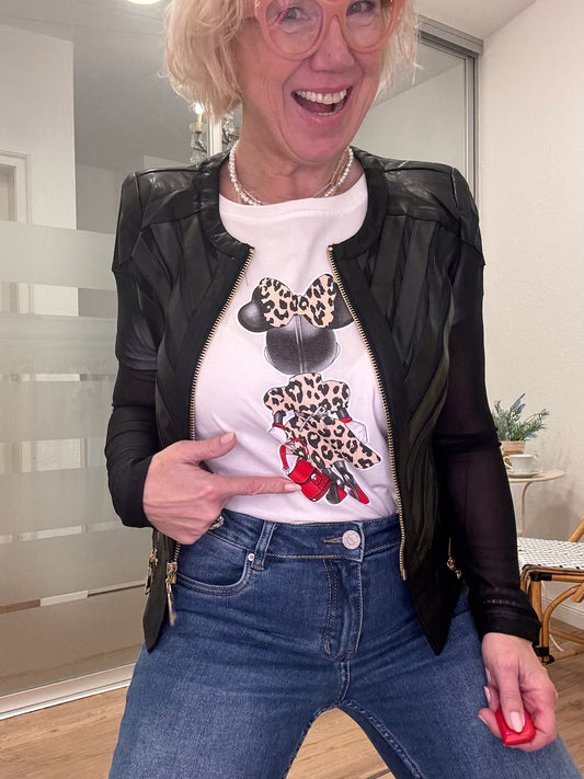 Minnie Maus T-Shirt mit Damen Lederjacke mit Details