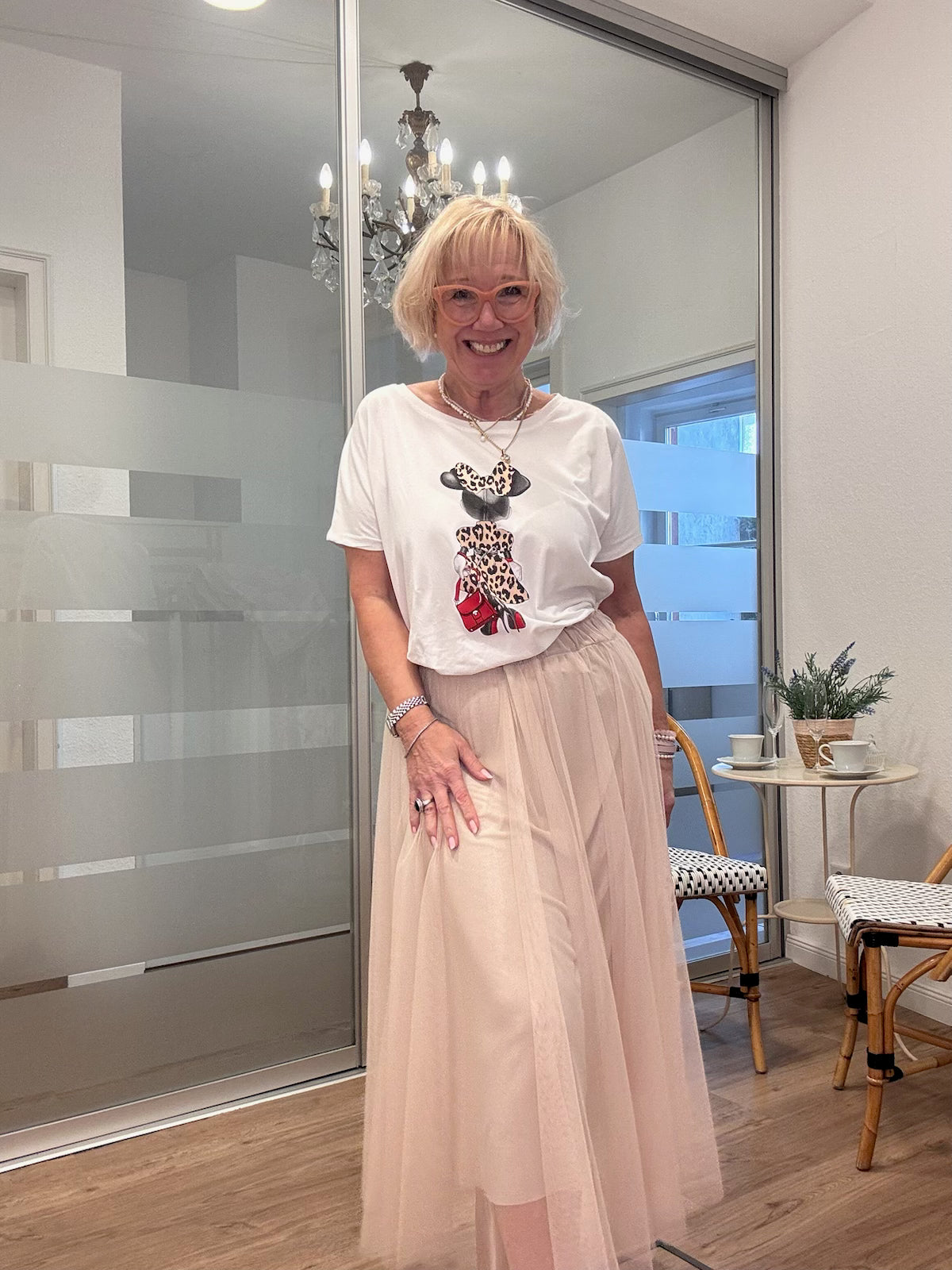 Damen Tüllrock Beige mit Minnie Maus T-Shirt