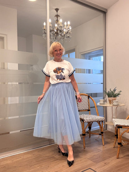 Damen Tüllrock Hellbau mit Dackel T-Shirt